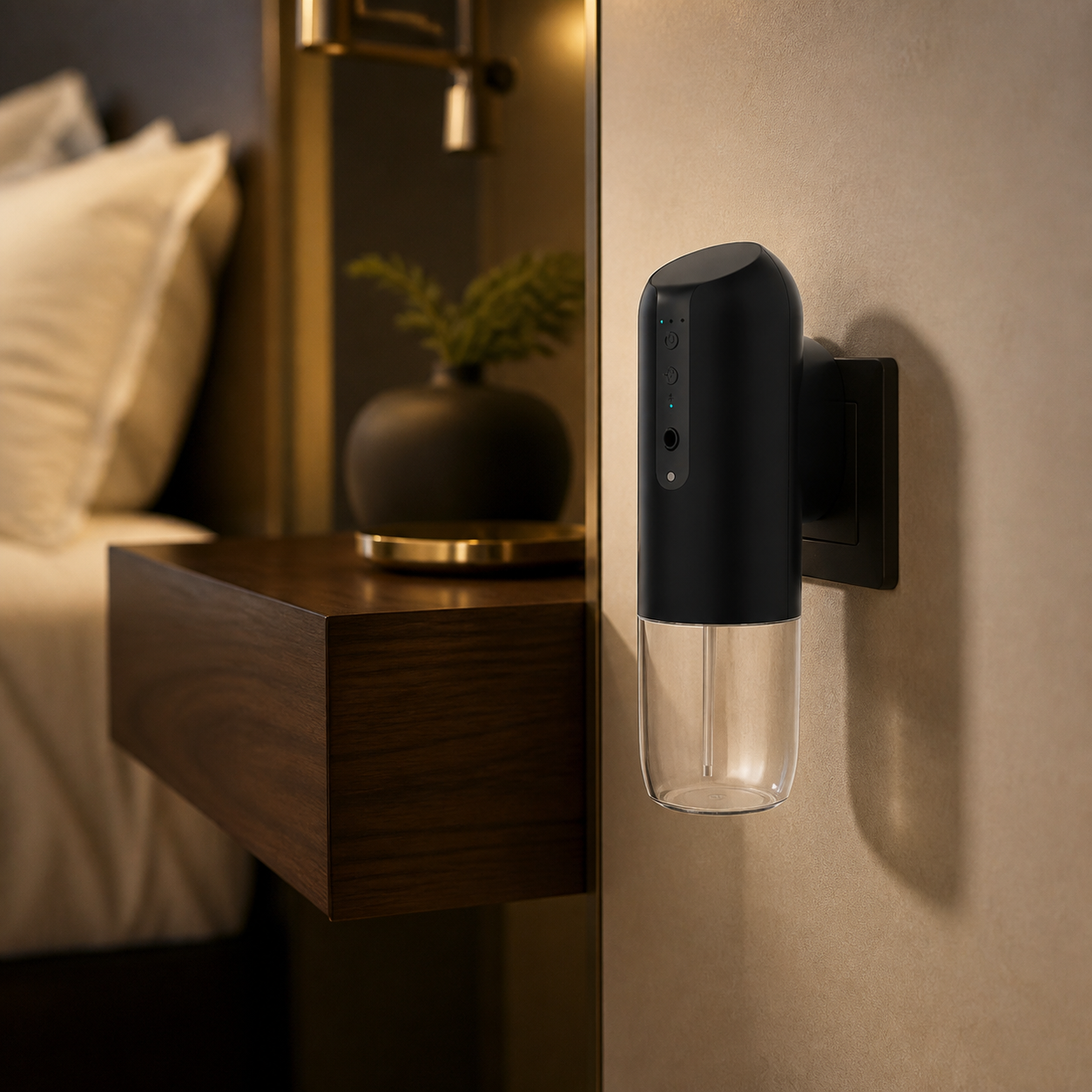 HP01 plug-in scent machine in a boutique guest room