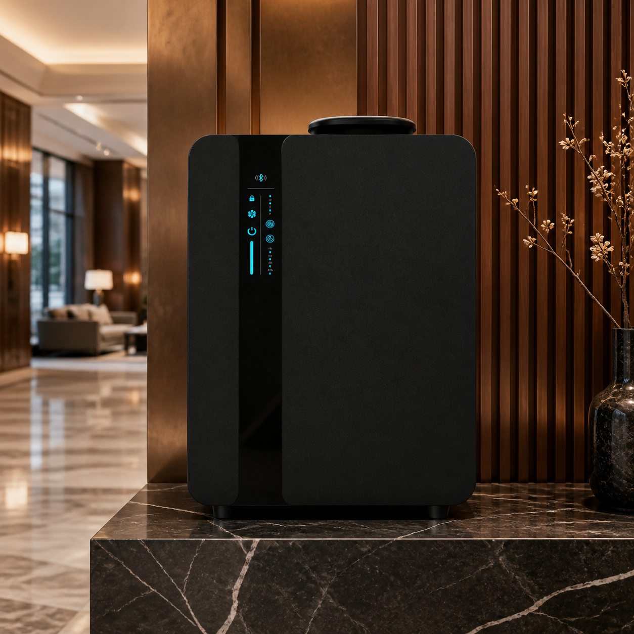 MI01 scent machine in a luxury hotel lobby
