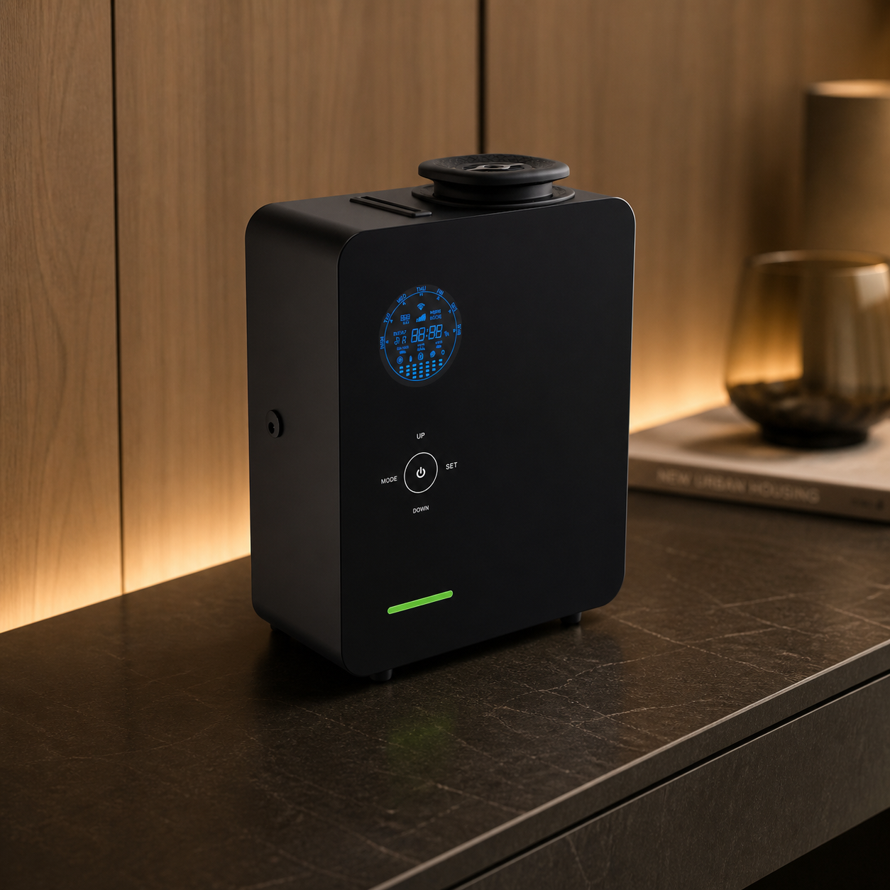 SI02 scent machine in a refined hotel office interior